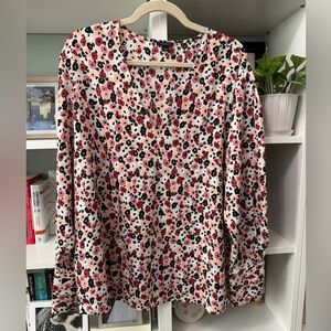 Ann Taylor Pink and Black Floral Blouse XL - EUC